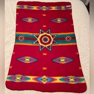 St. Libre Indian School MT 33” x 49” red Native American pattern throw blanket.